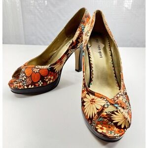 Madden Girl Womens Lattee Peep Toe Heels Shoes Multi-Color Floral Pattern Sz 10